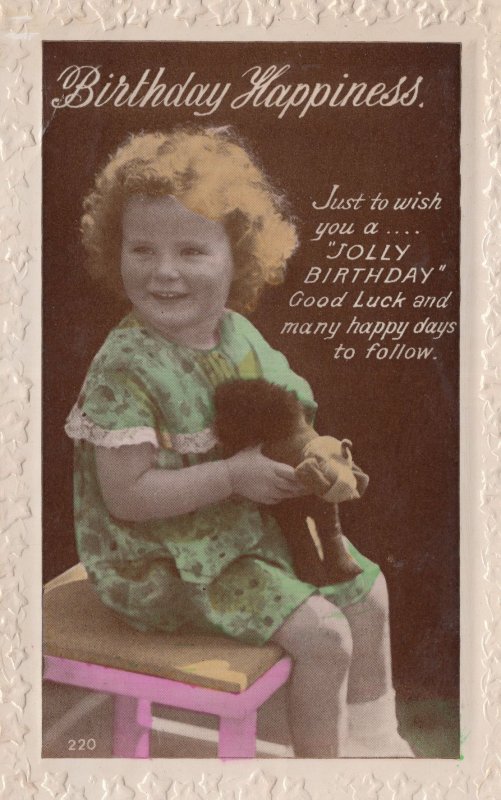 Stuffed Childrens Antique Toy Real Photo Birthday Old Postcard