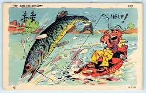 RAY WALTERS Fish Comics THIS ONE GOT AWAY Exaggeration c1940s  Postcard