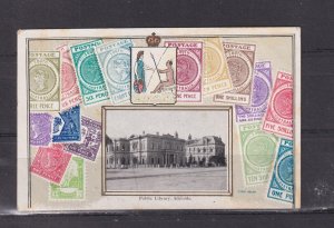 SOUTH AUSTRALIA, EMBOSSED STAMPS TO ONE POUND, c1910 ppc., ADELAIDE LIBRARY