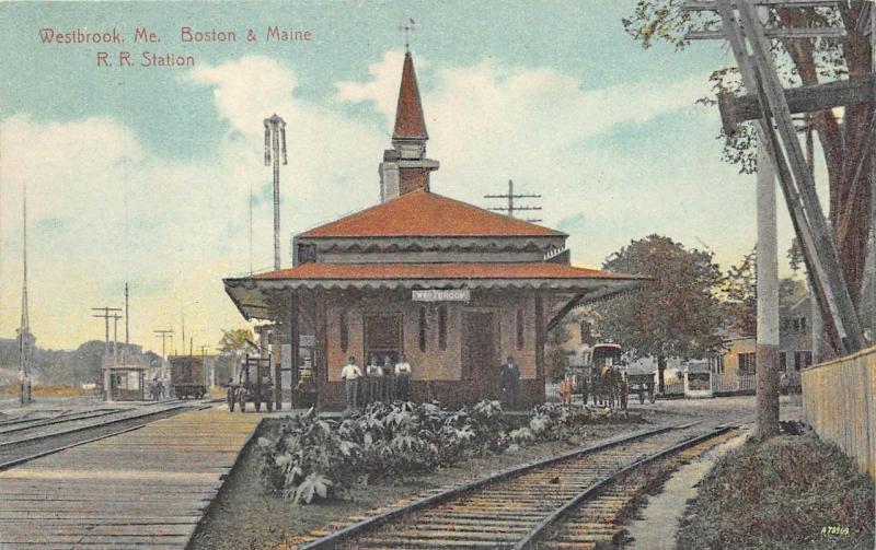 Cumberland Mills ME B&M Train Station Railroad Depot Postcard