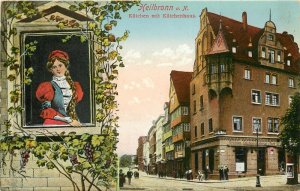 Vintage Postcard Heilbronn Germany Kätchen mit Kätchenhaus Street Scene Unposted