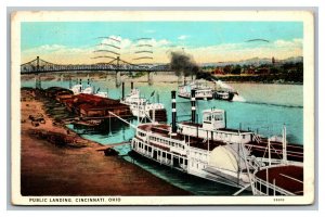 Vintage 1936 Postcard Bridge Paddleboat on the Public Landing Cincinnati Ohio