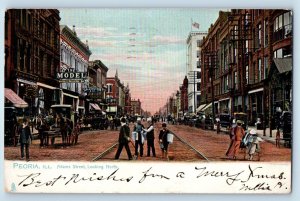 Peoria Illinois IL Postcard Adams Street Looking North c1906 Raphael Tuck Sons