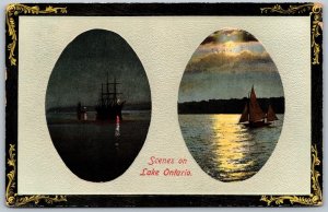 Postcard c1912 Scenes on Lake Ontario Dual View Schooner Yacht Stedman Ovalette