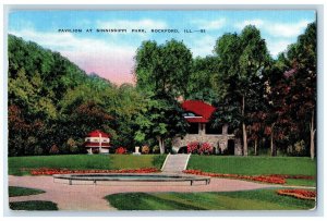 1940 Pavilion Sinnissippi Park Pond Exterior Building Rockford Illinois Postcard 