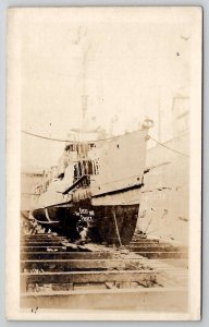 RPPC Military Damaged Ship Drydock Brest France 1918 Real Photo Postcard T27