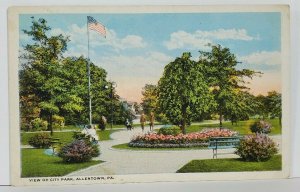 Allentown Pa View of City Park WW1 Era Soldiers US Flag Postcard N7