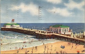 Heinz Ocean Pier Atlantic City NJ New Jersey Pier Linen Postcard PM Clean Cancel 