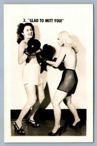 RISQUE GIRL BOXING VINTAGE REAL PHOTO POSTCARD RPPC