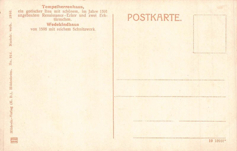 A020 Germany Hildesheim Wedekind und Tempelherrenhaus fountain vintage postcard