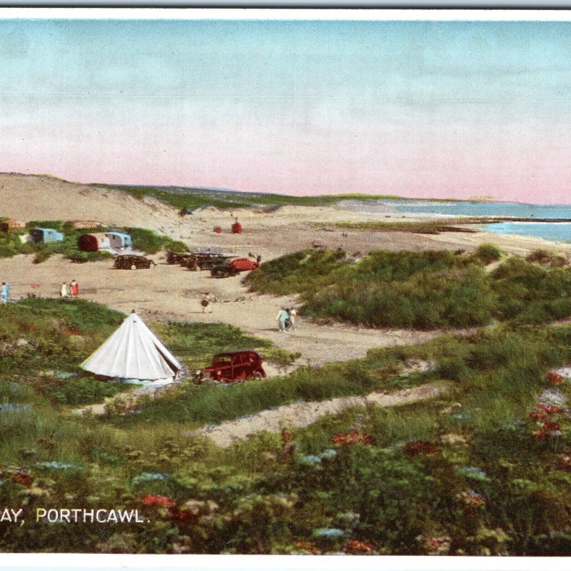 c1950s Treco Bay, Porthcawl, Wales Camping Beach Caravans Tents Cars Coast A360