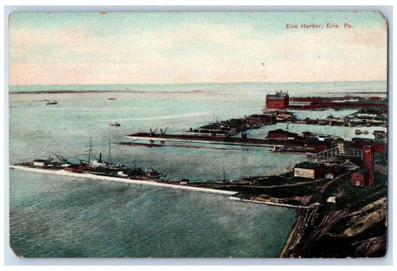 c1910's Bird's Eye View Erie Harbor, Erie Pennsylvania PA Antique Postcard