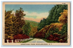 1954 Greetings From Middleburg New York NY, Curve Road View Vintage Postcard 