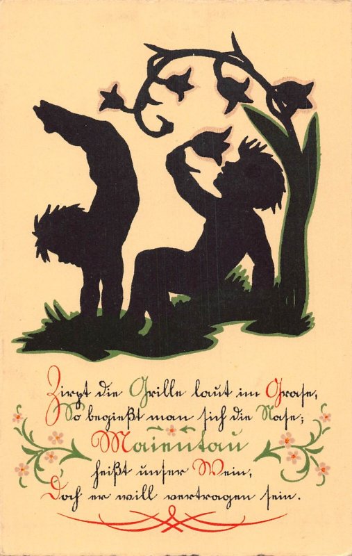 B162 Silhouette Fairies playing Flower Gymnastic Fantasy vintage postcard