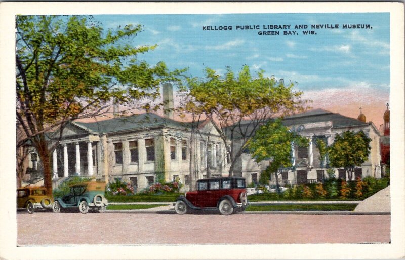 Green Bay Wisconsin Kellogg Public Library and Nevie Museum Postcard X1