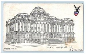 1906 New City Hall, Newark New Jersey NJ PMC Posted Antique Postcard