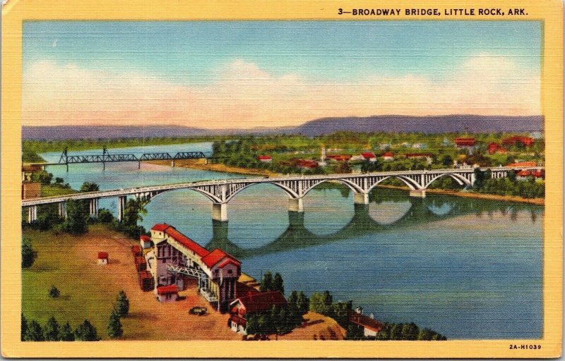 Broadway Bridge Little Rock Arkansas AR Sunset Linen Postcard VTG UNP Unused 
