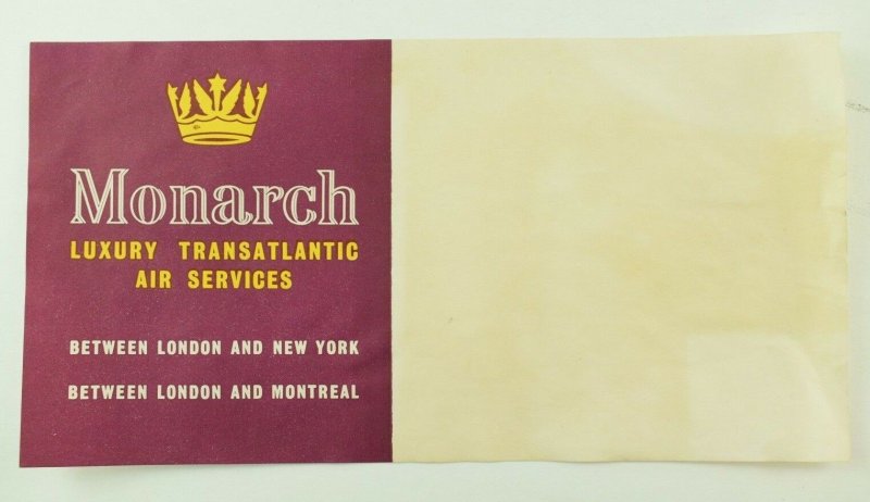 1940's-50's Monarch Trans-Atlantic Air Services Luggage Label Original E19