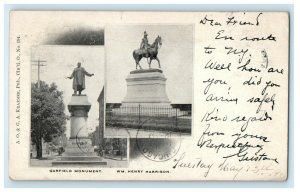 1903 Garfield Monument and WM Henry Harrison, Ohio OH Antique PMC Postcard