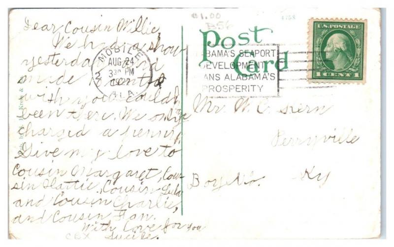 1922 Typical Wharf Scene, Mobile, AL Postcard w/ Interesting Cancellation