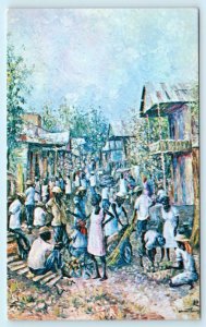 PORT AU PRINCE, Haiti ~ Artist View MARKET SCENE Ernst Louizor c1970s  Postcard