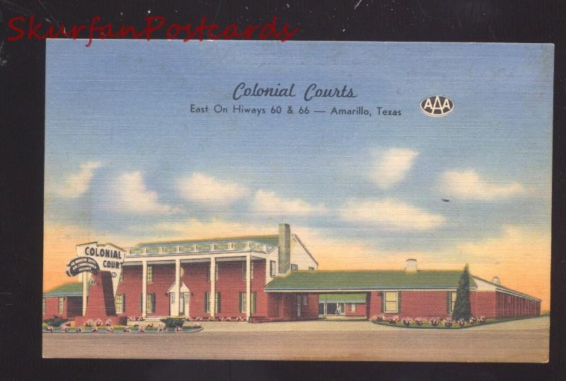 AMARILLO TEXAS COLONIAL COURTS MOTEL AAA ROUTE 66 ADVERTISING POSTCARD