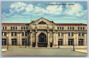 Terminal Station Depot Train Travel Hub Macon GA C1930s Linen Postcard W21