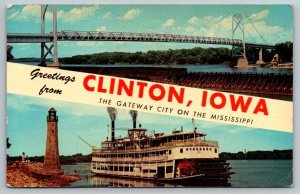 Large Letter  Greetings From Clinton  Iowa   Postcard  1964