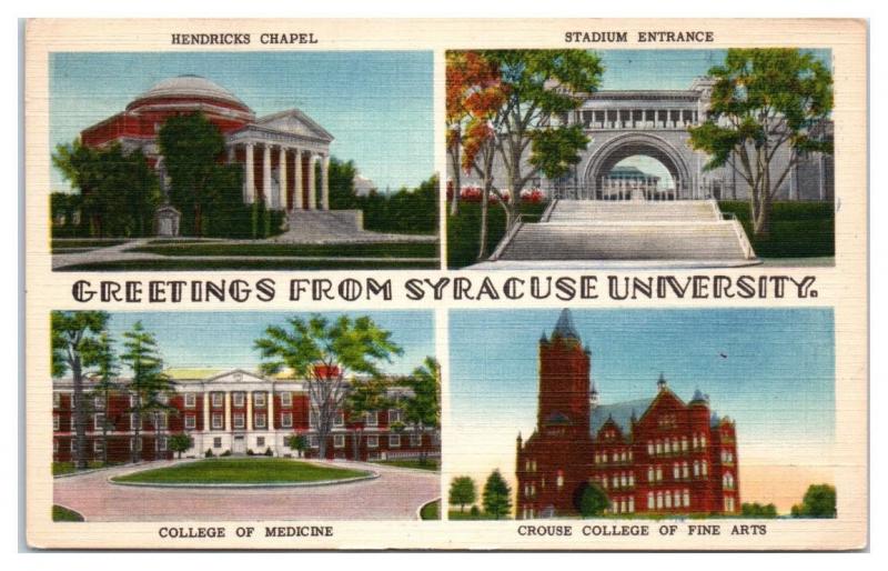 1951 Greetings from Syracuse University, Syracuse, NY Multiview Postcard