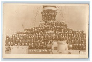 c1920's Entire U.S.S. Pittsburgh Crew RPPC Photo Unposted Vintage Postcard 