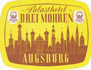 Germany Augsburg Palasthotel Drei Mohren Hof Vintage Luggage Label sk2310