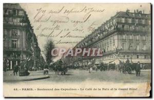 Paris Postcard Old Boulevard des Capucines Le cafe de la Paix and the grand h...