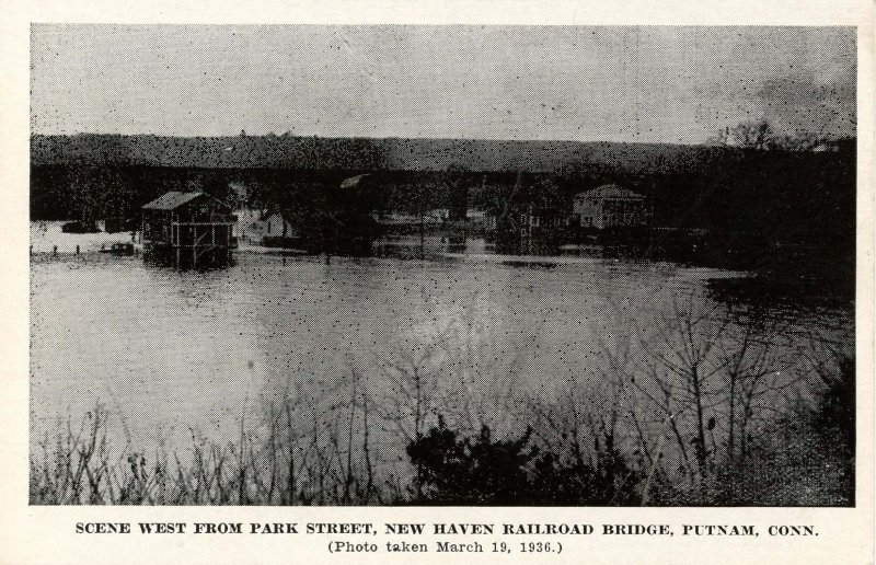 CT - Putnam. Flood Scene West from Park St, March 19, 1936. NHRR Bridge