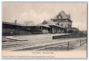 c1905 Union Station Horse Carriage Scene Springfield Massachusetts MA Postcard