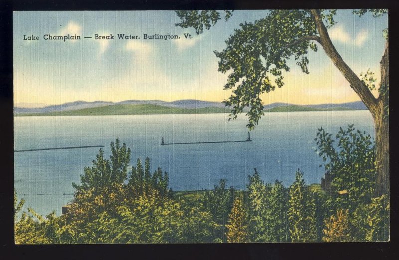 Burlington, Vermont/VT Postcard, Break Water/Lake Champlain