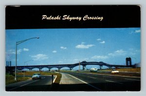 Pulaski Skyway Crossing, Turnpike, Classic Bus, Cars, Chrome New Jersey Postcard 