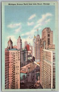 Chicago Illinois 1940s Postcard Michigan Avenue North From Lake Street