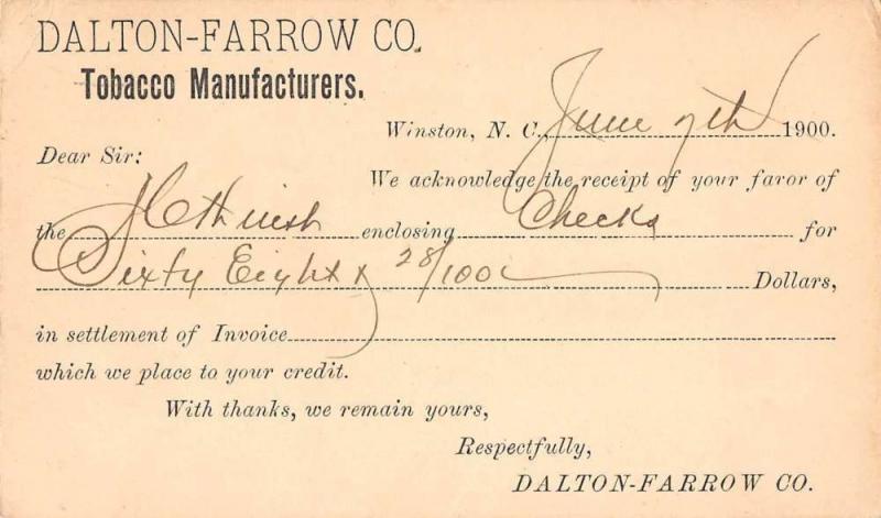 Dalton Farrow Tobacco Government Postal Antique Postcard J39681