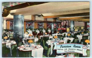 SAN FRANCISCO, CA ~ Hotel Sir Francis Drake PERSIAN ROOM Interior 1940s Postcard