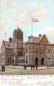 SPRINGFIELD MASSACHUSETTS STONE POST OFFICE & CUSTOM HOUSE UDB POSTCARD 1906