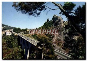 Modern Postcard Eze Viaduct Village and perch on a rock