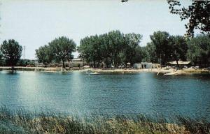 Miles City Montana view from shore of swimming lake vintage pc Z49876