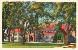 Vintage Postcard 1930's St. Mark's Church and Rectory Augusta Maine ME