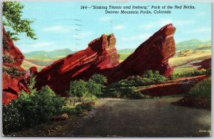 1945 Sinking Titanic Iceberg Red Rocks Denver Mountain Colorado Posted Postcard