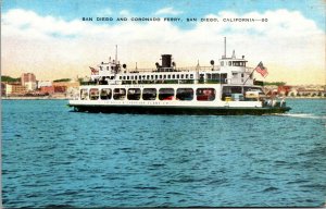 Vtg 1940's San Diego and Coronado Ferry San Diego California CA Linen Postcard