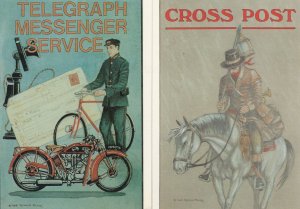 Post Office Transportation Bicycle Postman Telegram Horse 2x Postcard s