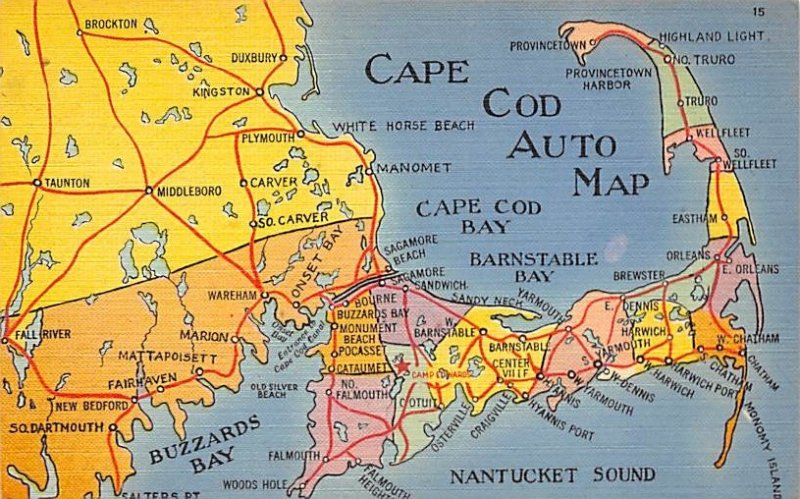 Cape Cod Auto Map USA Postcard Unused