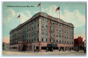 1913 Beaumont Hotel Exterior Building Street Road Green Bay Wisconsin Postcard