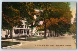 c1951 Manchester Vermont Postcard Orvis Inn Main Street Exterior View Trees Cars