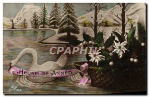 Old Postcard Fancy Happy Year Swan